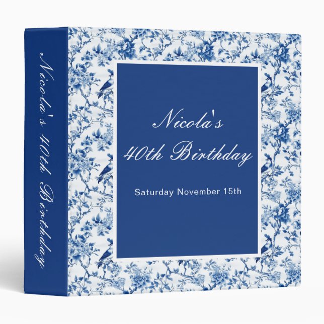 Chinoiserie Birds and Flowers Birthday Photo Album 3 Ring Binder (Front/Spine)