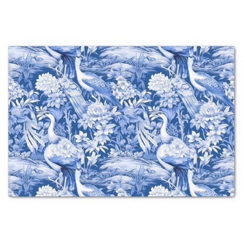 Chinoiserie Birds Blue White Painting Decoupage Tissue Paper