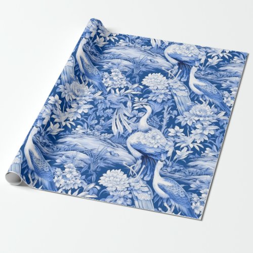 Chinoiserie Birds Blue White Painting Wrapping Paper