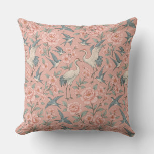 Chinoiserie Birds & Cherry Blossoms Throw Pillow