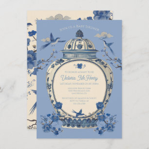 Chinoiserie Birds Floral Jar Baby Shower Invitation