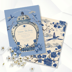 Chinoiserie Birds Floral Jar Bridal Shower Invitation