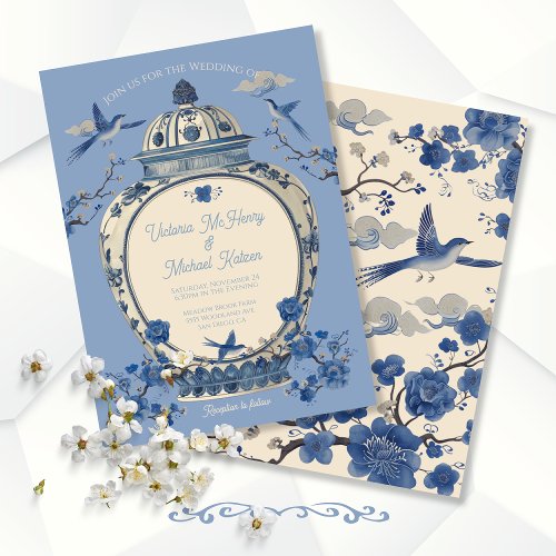 Chinoiserie Birds Floral Jar Wedding Invitation