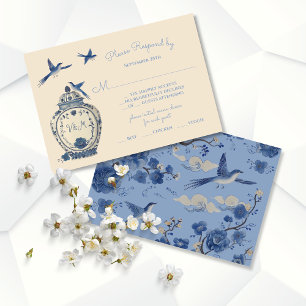 Chinoiserie Birds Topiary Wedding RSVP response Invitation