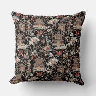 Chinoiserie Black Pagoda Throw Pillow