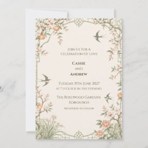 Chinoiserie Blossom Swallow Garden Wedding Invitation