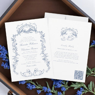 Chinoiserie blue all in one Wedding Invitation
