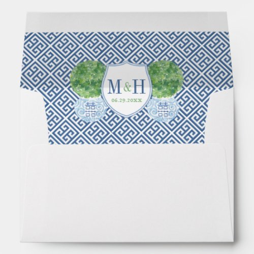 Chinoiserie Blue And Green Wedding Return Address Envelope