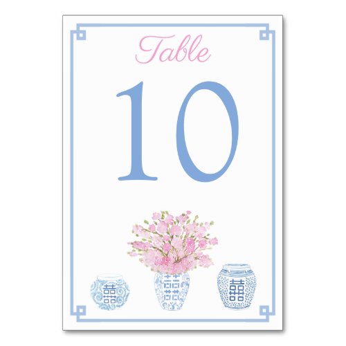 Chinoiserie Blue And Pink Baby Shower Luncheon  Table Number