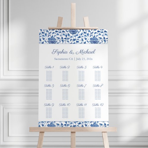Chinoiserie Blue And White 12 Tables Seating Chart Foam Board