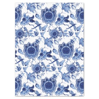 Chinoiserie Blue and White Asian Floral Decoupage Tissue Paper | Zazzle