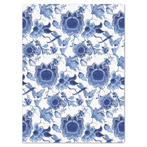 Chinoiserie Blue and White Asian Floral Decoupage Tissue Paper | Zazzle