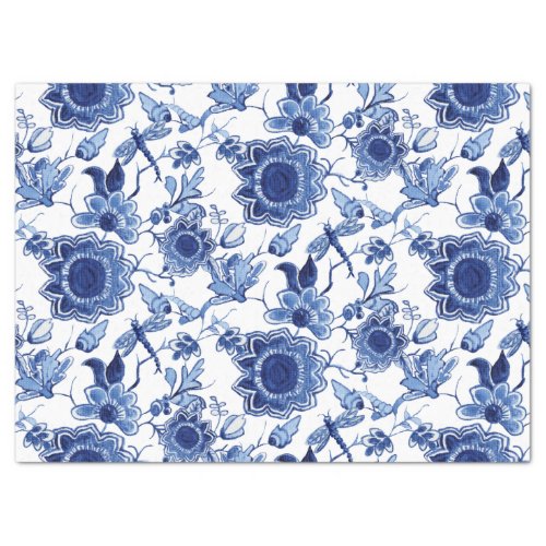 Chinoiserie Blue and White Asian Floral Decoupage Tissue Paper