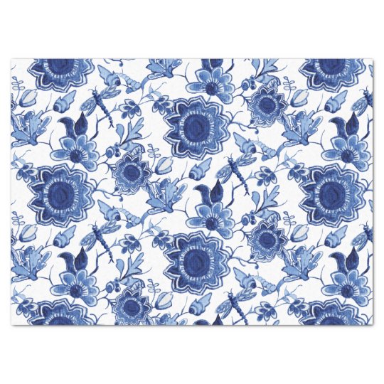 Chinoiserie Blue and White Asian Floral Decoupage Tissue Paper | Zazzle.com