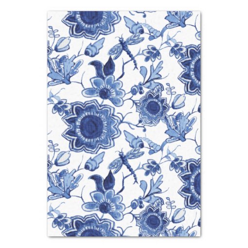 Chinoiserie Blue and White Asian Floral Decoupage Tissue Paper | Zazzle