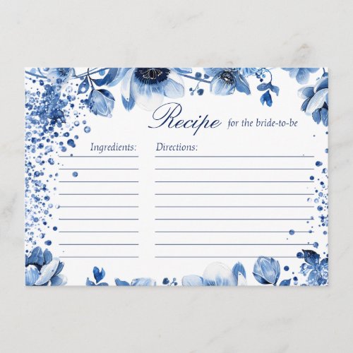 Chinoiserie Blue and White Bridal Shower Recipe Enclosure Card