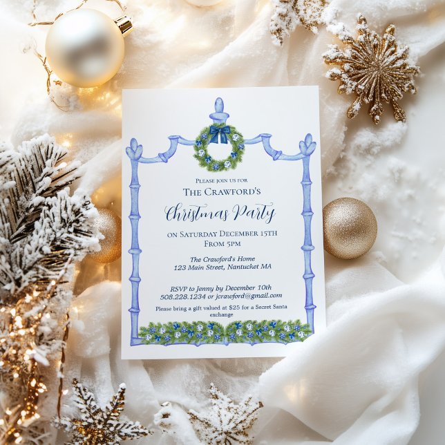 Chinoiserie Blue and White Christmas  Invitation (Chinoiserie Blue Christmas Invitation)