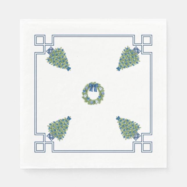 Chinoiserie Blue and White Christmas Napkins (Front)