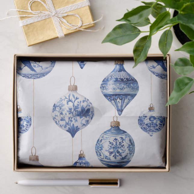 Chinoiserie Blue and White Christmas Ornaments Tissue Paper (Gift)