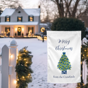 Chinoiserie Blue and White Christmas Tree Garden Flag