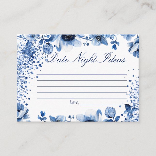 Chinoiserie Blue and White Date Night Ideas Bridal Enclosure Card (Front)