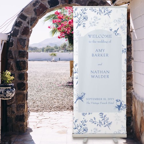 Chinoiserie Blue and White Elegant Floral Wedding Retractable Banner