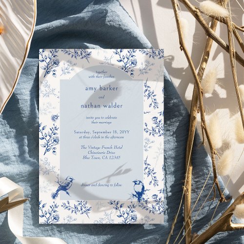 Chinoiserie Blue and White Elegant Vintage Wedding Invitation