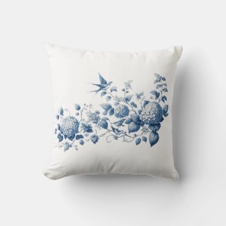 Chinoiserie Blue and White Floral and Bird Print 