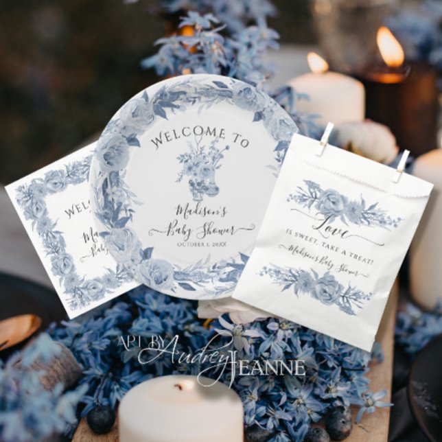 Chinoiserie Blue and White Floral Baby Girl Shower Favor Bag (Creator Uploaded)