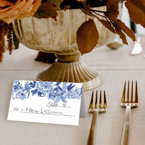 Chinoiserie Blue and White Floral Bird Table Place Card