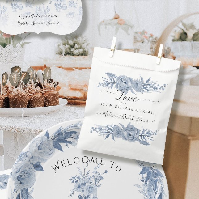 Chinoiserie Blue and White Floral Dessert Bridal Favor Bag (Creator Uploaded)