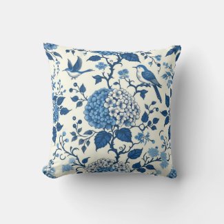 Chinoiserie Blue and White Flowers and Birds