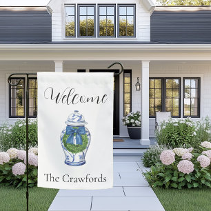 Chinoiserie Blue and White Ginger Jar Garden Flag