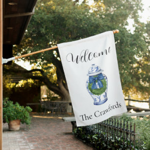Chinoiserie Blue and White Ginger Jar House Flag