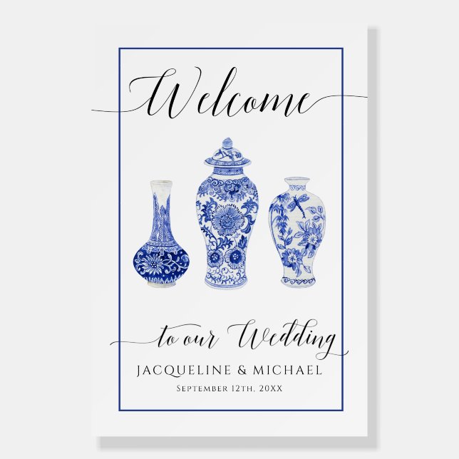 Chinoiserie Blue and White Ginger Jar Wedding  Foa Foam Board (Front)
