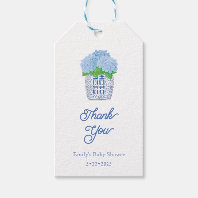 Chinoiserie Blue and White Hydrangea Thank You Tag (Front)
