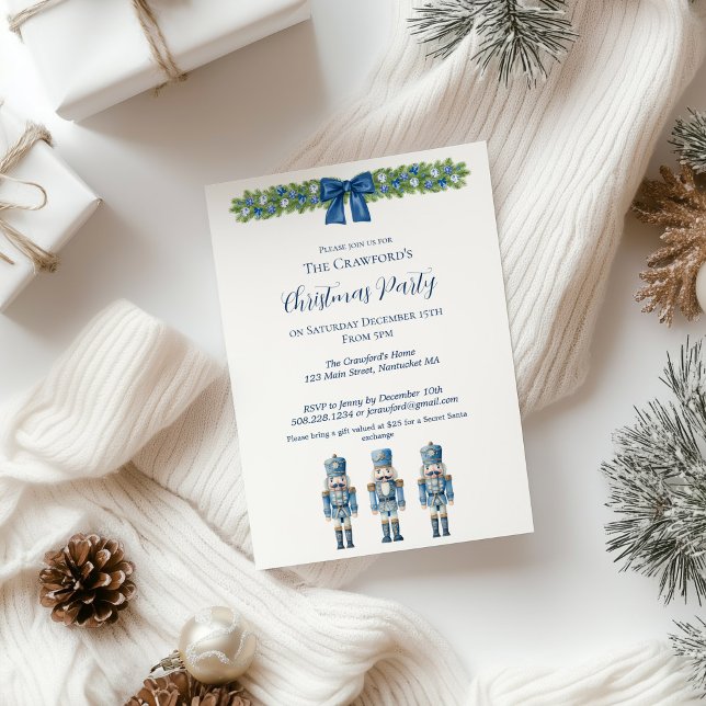 Chinoiserie Blue and White Nutcracker Christmas  Invitation (Blue Nutcracker Christmas Party Invitation)
