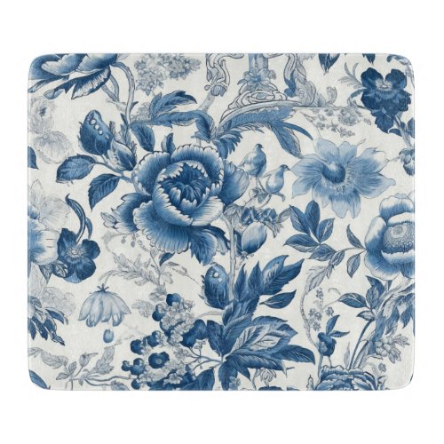 Chinoiserie Blue and White Peonies Floral Flowers Cutting Board