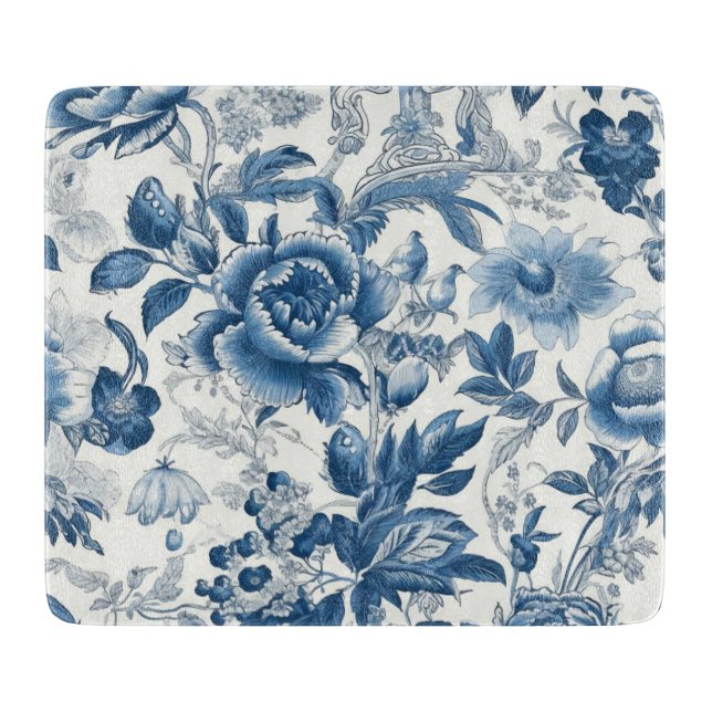 Chinoiserie Blue and White Peonies Floral Flowers Cutting Board (Front)