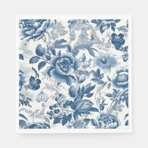 Chinoiserie Blue and White Peonies Floral Flowers Napkins