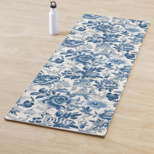 Chinoiserie Blue and White Peonies Floral Flowers Yoga Mat