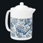 Chinoiserie Blue and White Peonies Flowers Birds Teapot<br><div class="desc">Elevate your home decor with this shabby chic Chinoiserie design teapot.  Featuring intricate blue and white floral and birds patterns creating a visually stunning and dynamic effect.  Matching items available in store.</div>