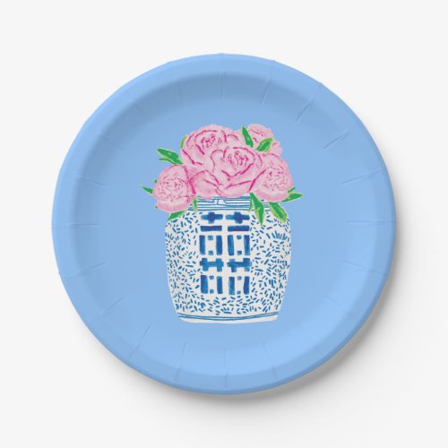 Chinoiserie Blue and White Peony Paper Plates