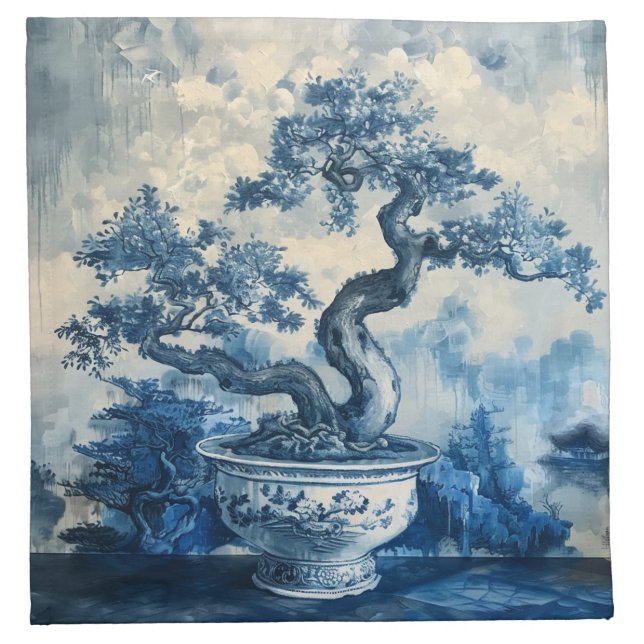 Chinoiserie Blue and White Porcelain Design  Cloth Napkin (Front)