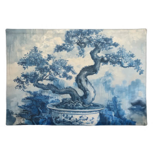 Chinoiserie Blue and White Porcelain Design Cloth Placemat