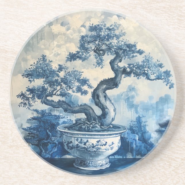 Chinoiserie Blue and White Porcelain Design  Coaster (Front)