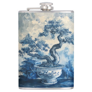 Chinoiserie Blue and White Porcelain Design Flask