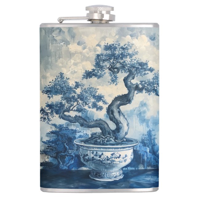 Chinoiserie Blue and White Porcelain Design  Flask (Front)