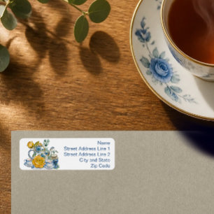 Chinoiserie Blue and White Teapot Roses Tea Party Label