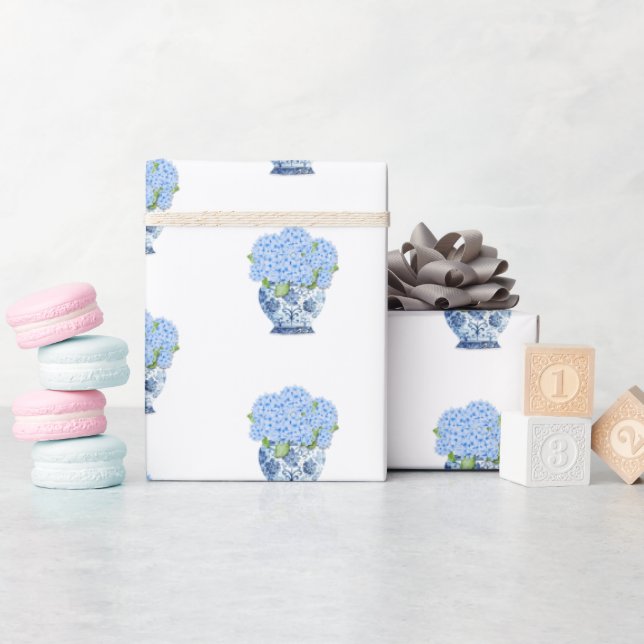 Chinoiserie Blue and White Vase Hydrangea Wrapping Paper (Baby Shower)